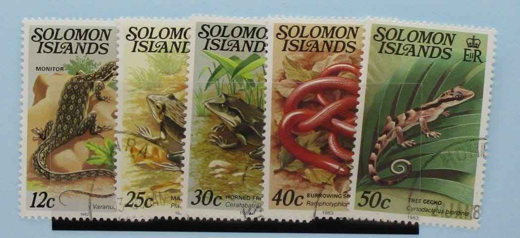Solomon Islands Stamps, 1979-83, SG394Bw, SG397bw, SG398b, SG399cB, SG400cB, Used image 0