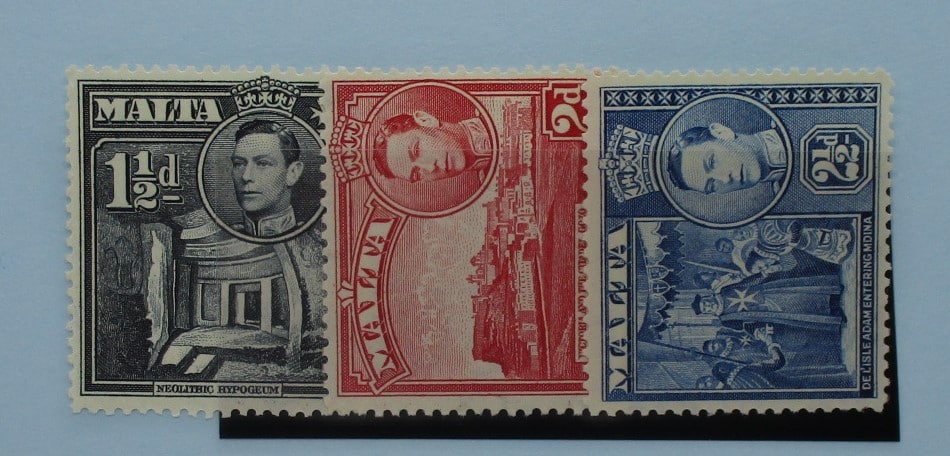 Malta Stamps, 1938-43, SG220b, 221b, 222, Mint image 0