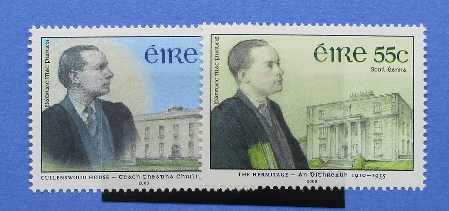 Ireland postage stamp featuring two portraits and architectural landmarks