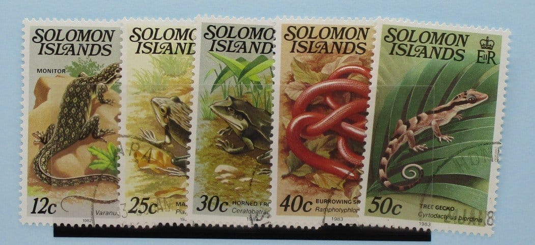 Solomon Islands Stamps, 1979-83, SG394Bw, SG397bw, SG398b, SG399cB, SG400cB, Used image 0